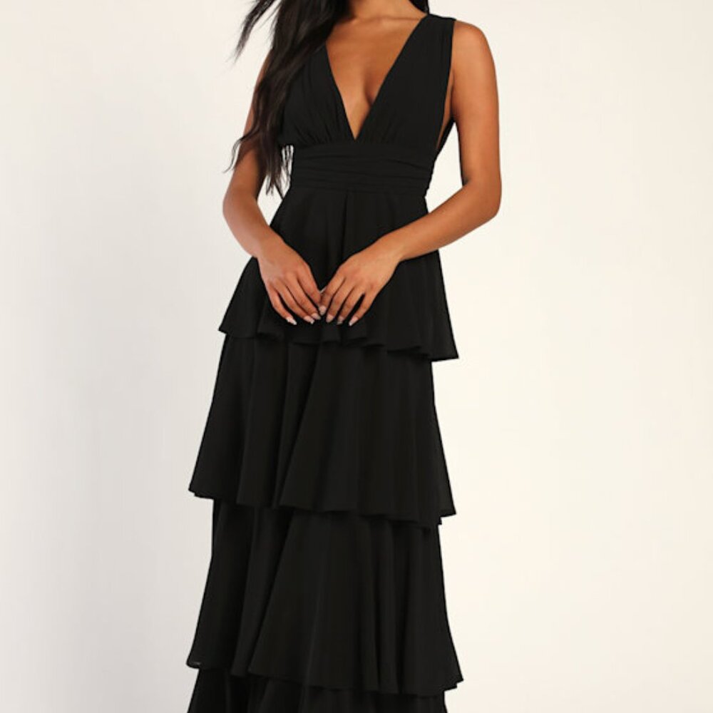 Lulus Amazing Evening Black Tiered Maxi Dress - Size XL
